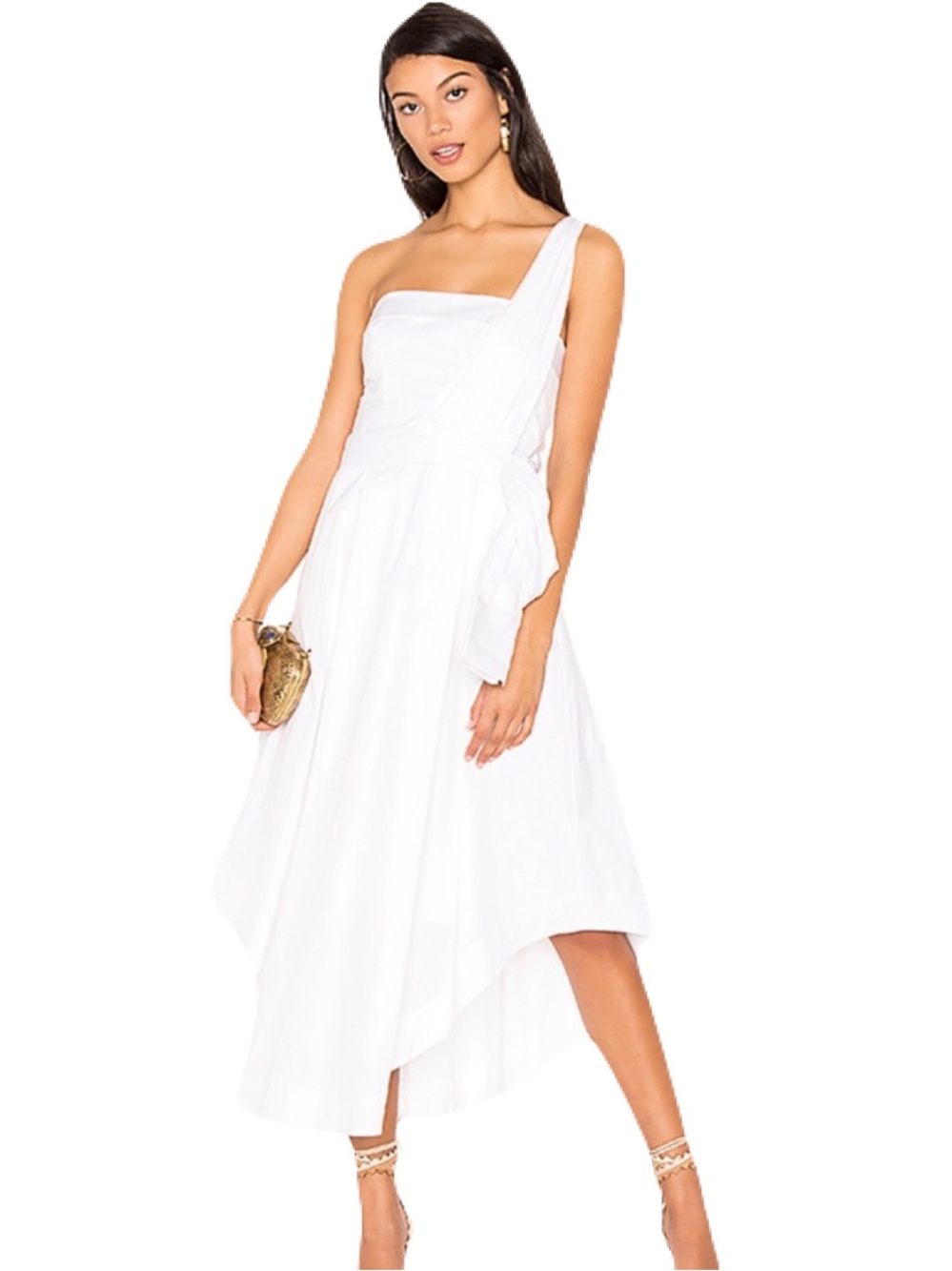 Kendall & Kylie One-Shoulder MIDI Dress- White Asymmetric Hem